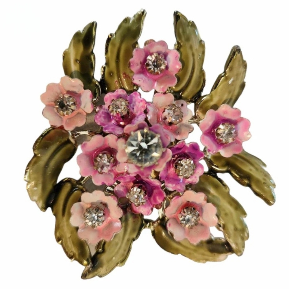 Vintage Enamel Rhinestone Flower Coro Brooch